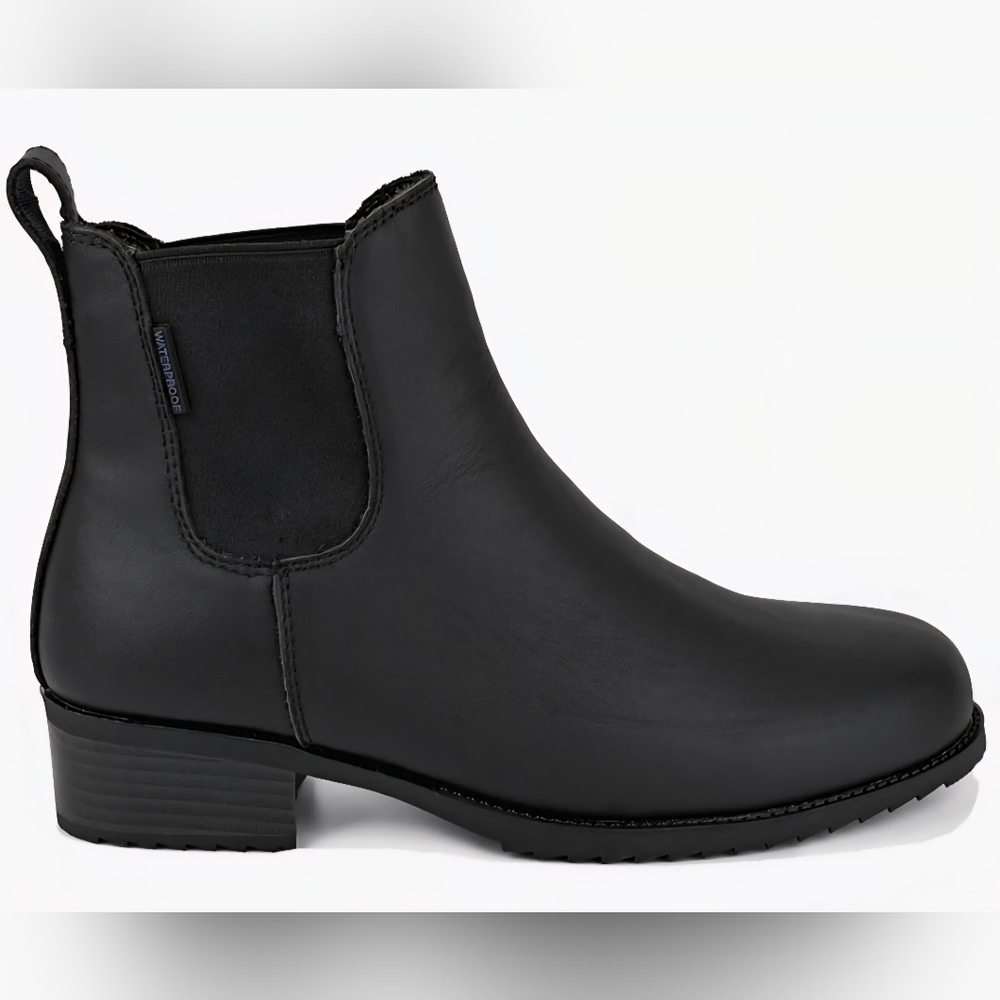 Comfy Moda Black Waterproof Leather Chelsea Boots With Warmex Wool Insole